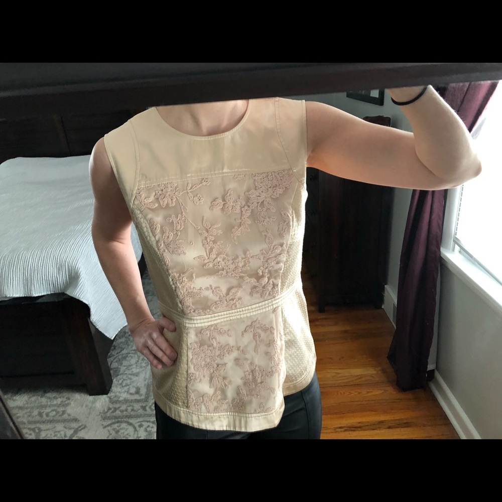 BCBGMaxAzria Cream Lace Peplum Tank Top